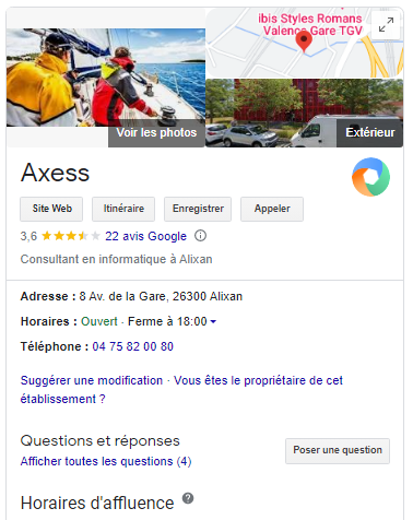 Capture - Fiche entreprise Google Axess