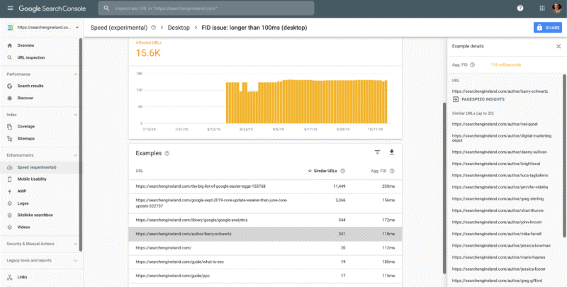 URL chargement Search console performances