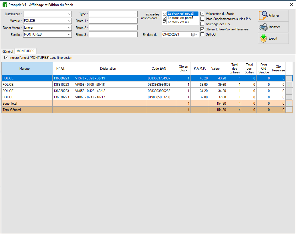 Gestion des stocks Affichage du stock - IDM Optic