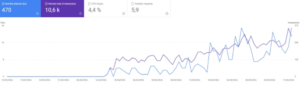 Courbe de trafic naturel sur Google Search Console