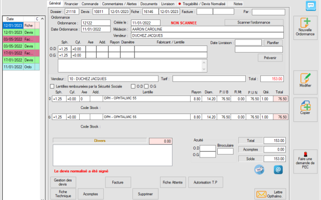Gestion des dossiers lentilles IDM OPTIC