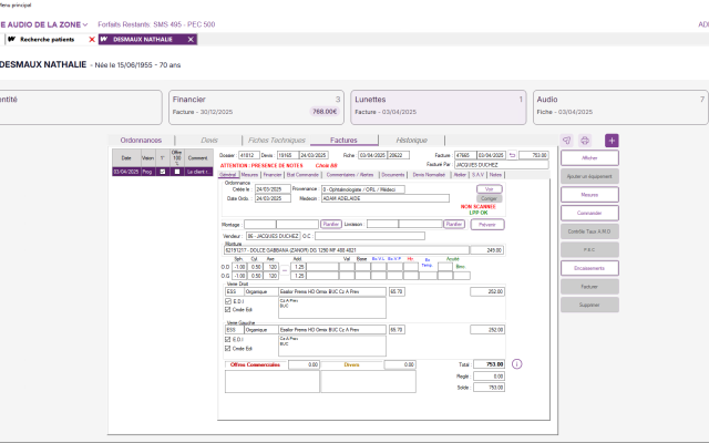 Gestion dossier lunettes IDM Optic 6