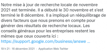 Tweet mise à jour Google